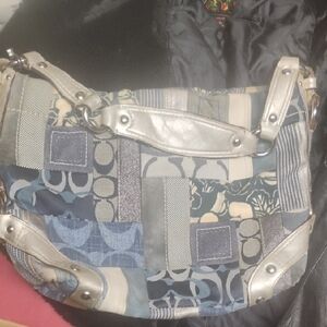 Coach Patchwork Shoulder Bag - Blue and Gray